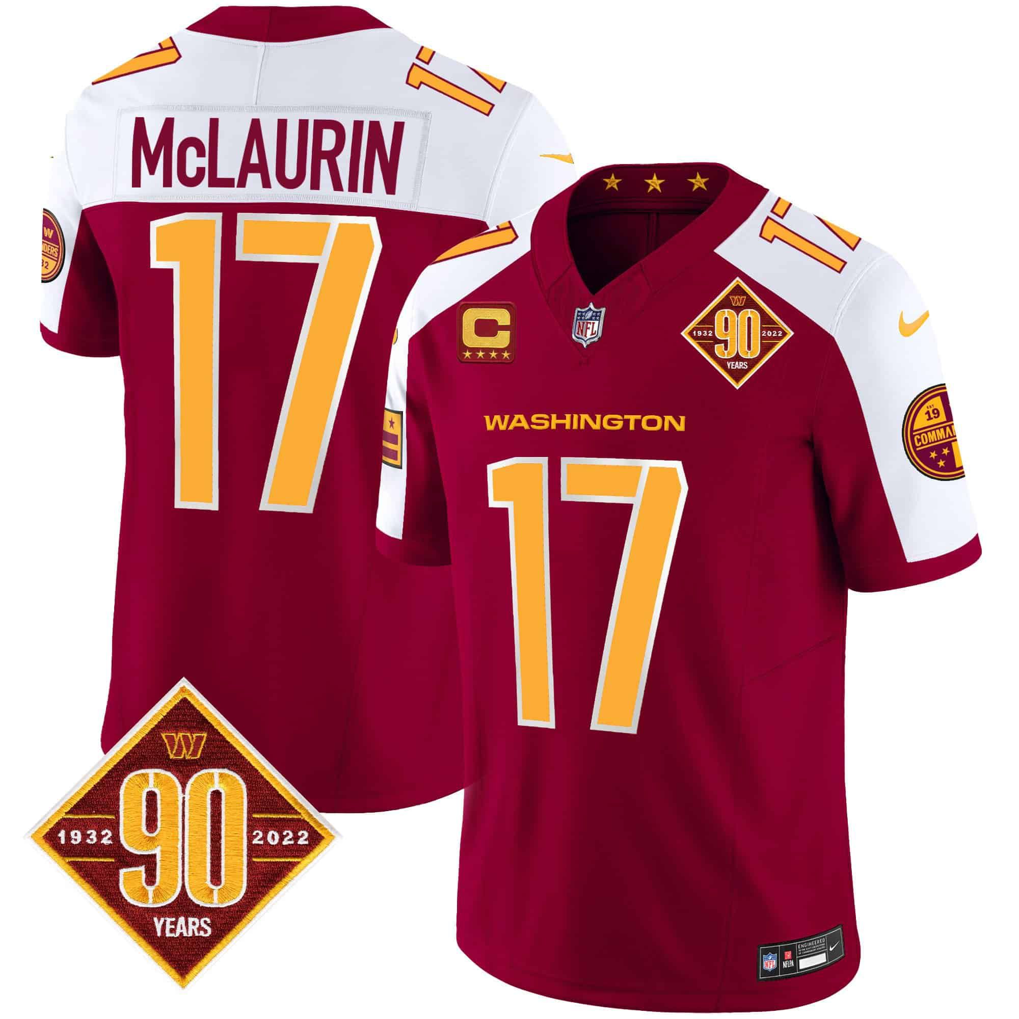 Men Washington Commanders 17 Mclaurin Red 90th Anniversary Patch 2024 Nike Vapor Limited NFL Jersey